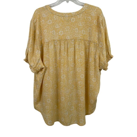 Falls Creek Womens Size 2X Yellow & White Floral Print Linen Blend Shirt - Picture 2 of 10